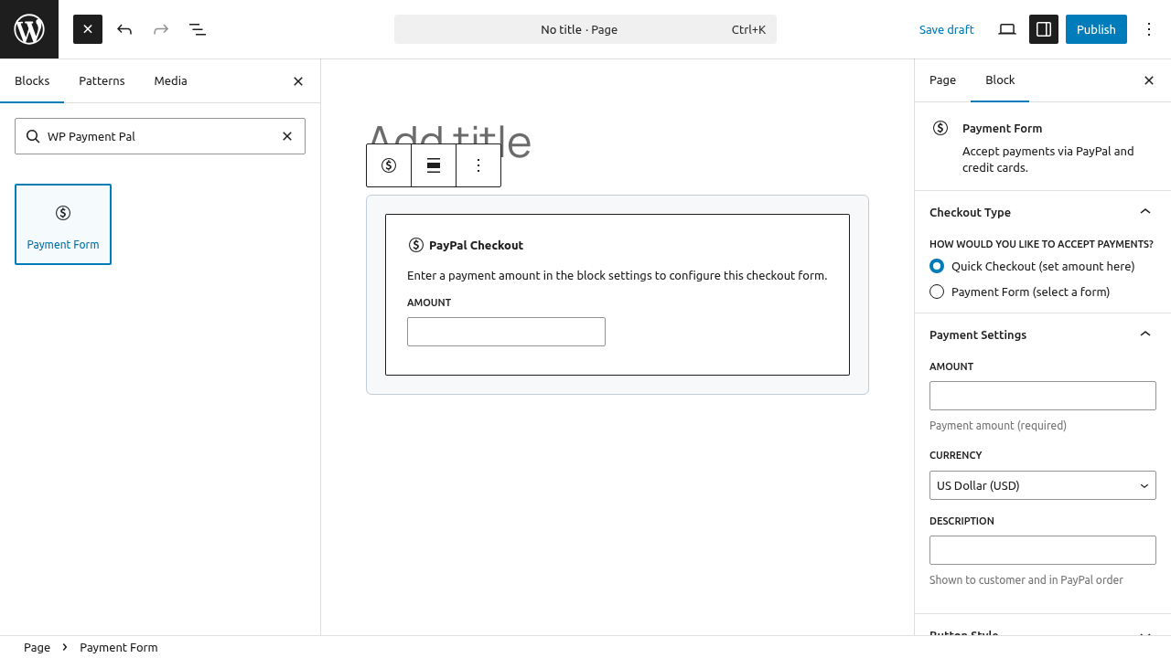 Block with form selector dropdown