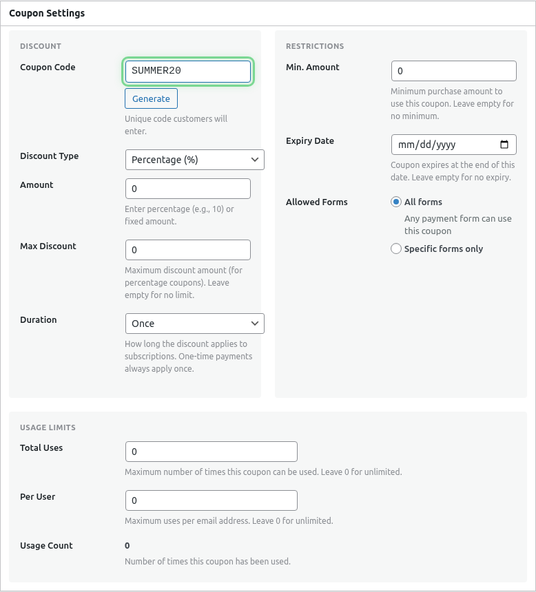 Coupon code field with SUMMER20 entered