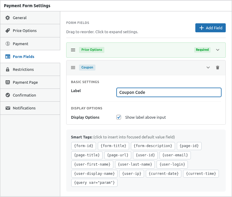 Coupon field added to field list