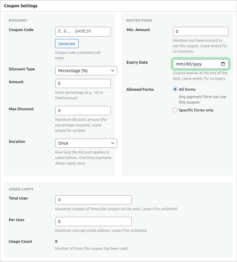 Expiration date field highlighted