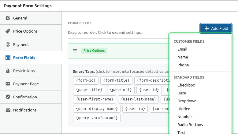 Add Field dropdown highlighted
