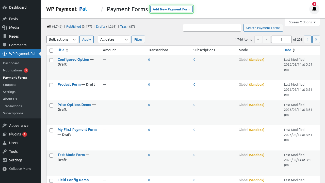 Forms list with Add New button highlighted