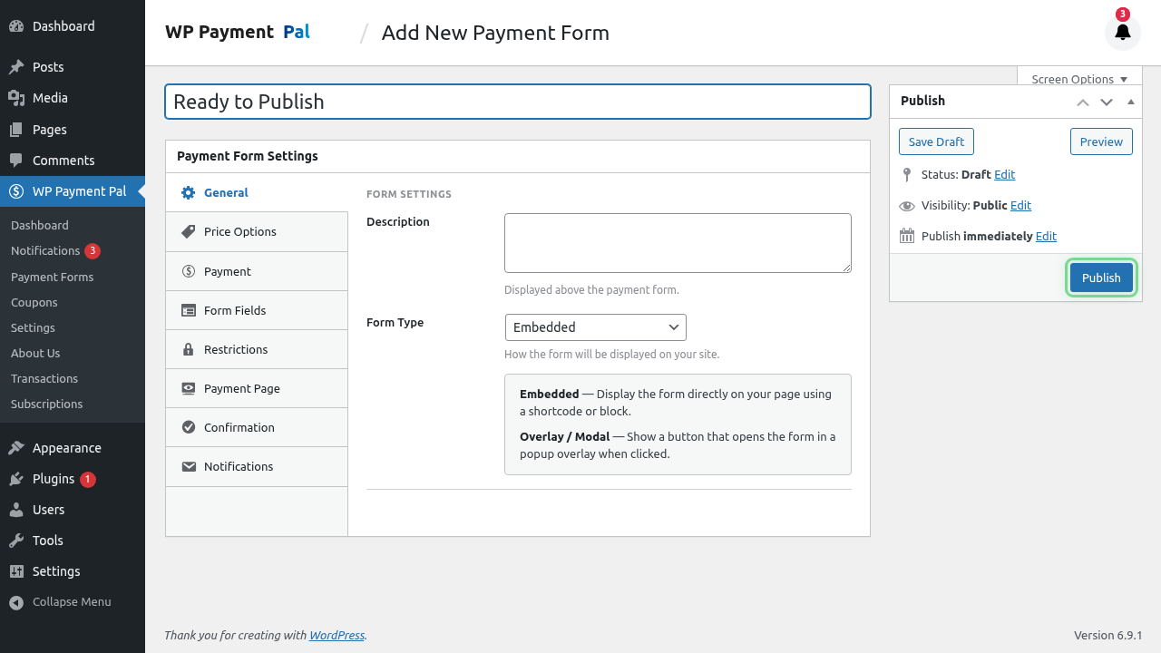 Publish button highlighted