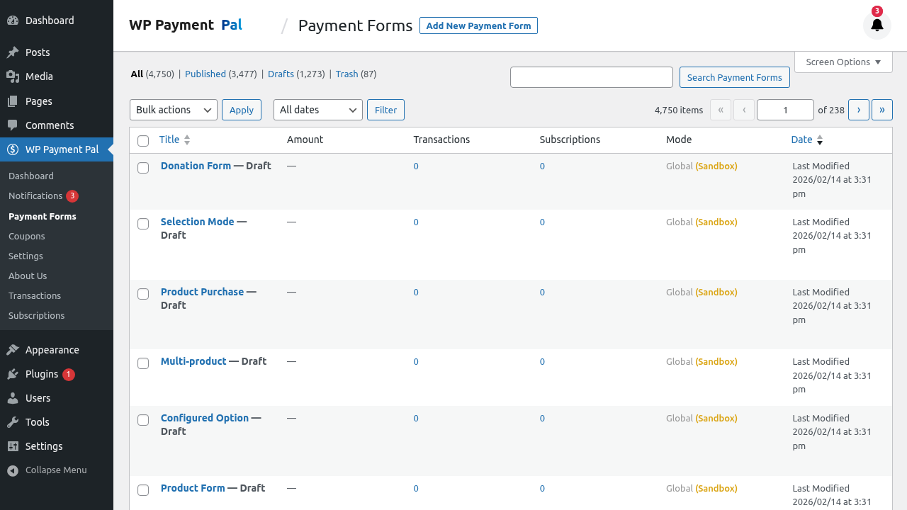 Shortcode column highlighted