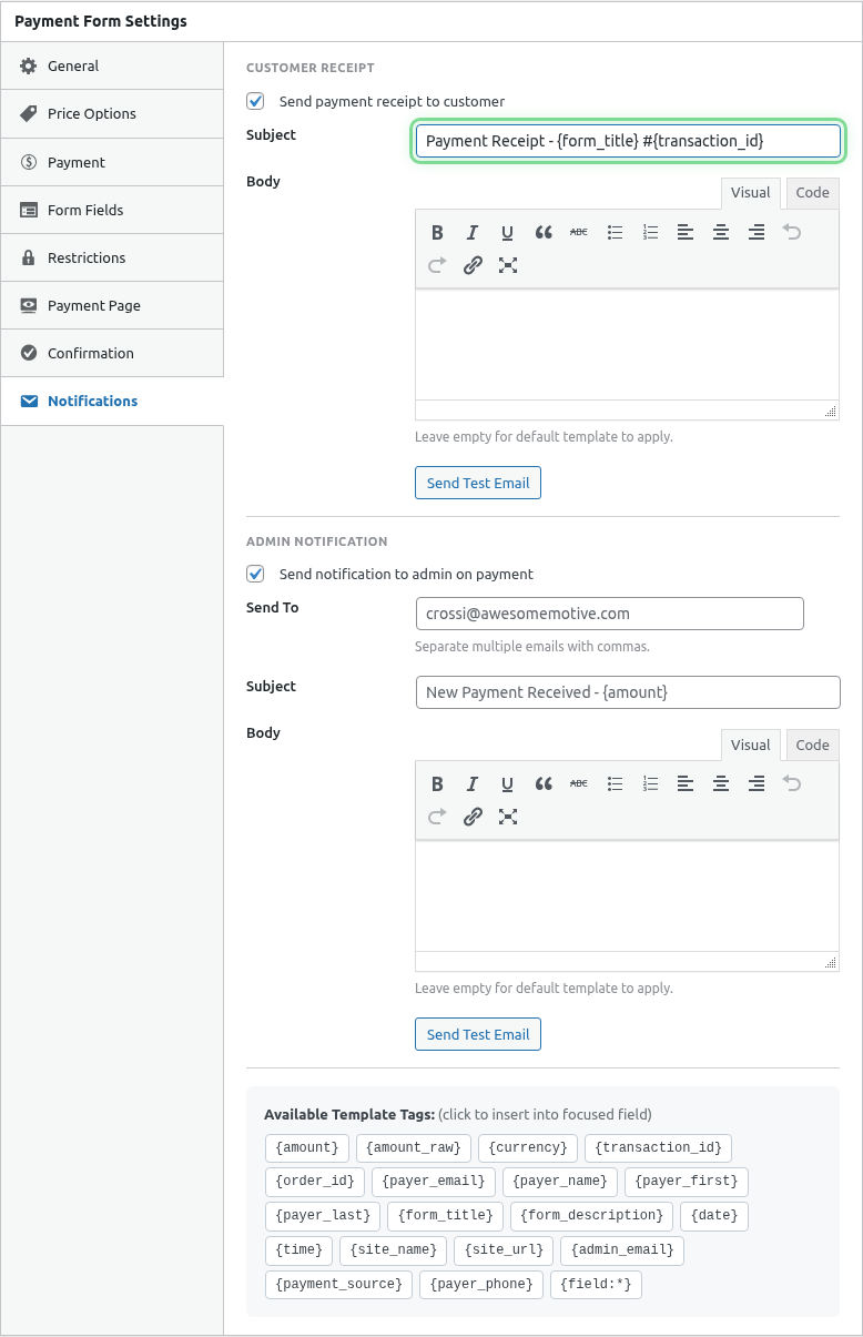 Receipt subject with Smart Tags