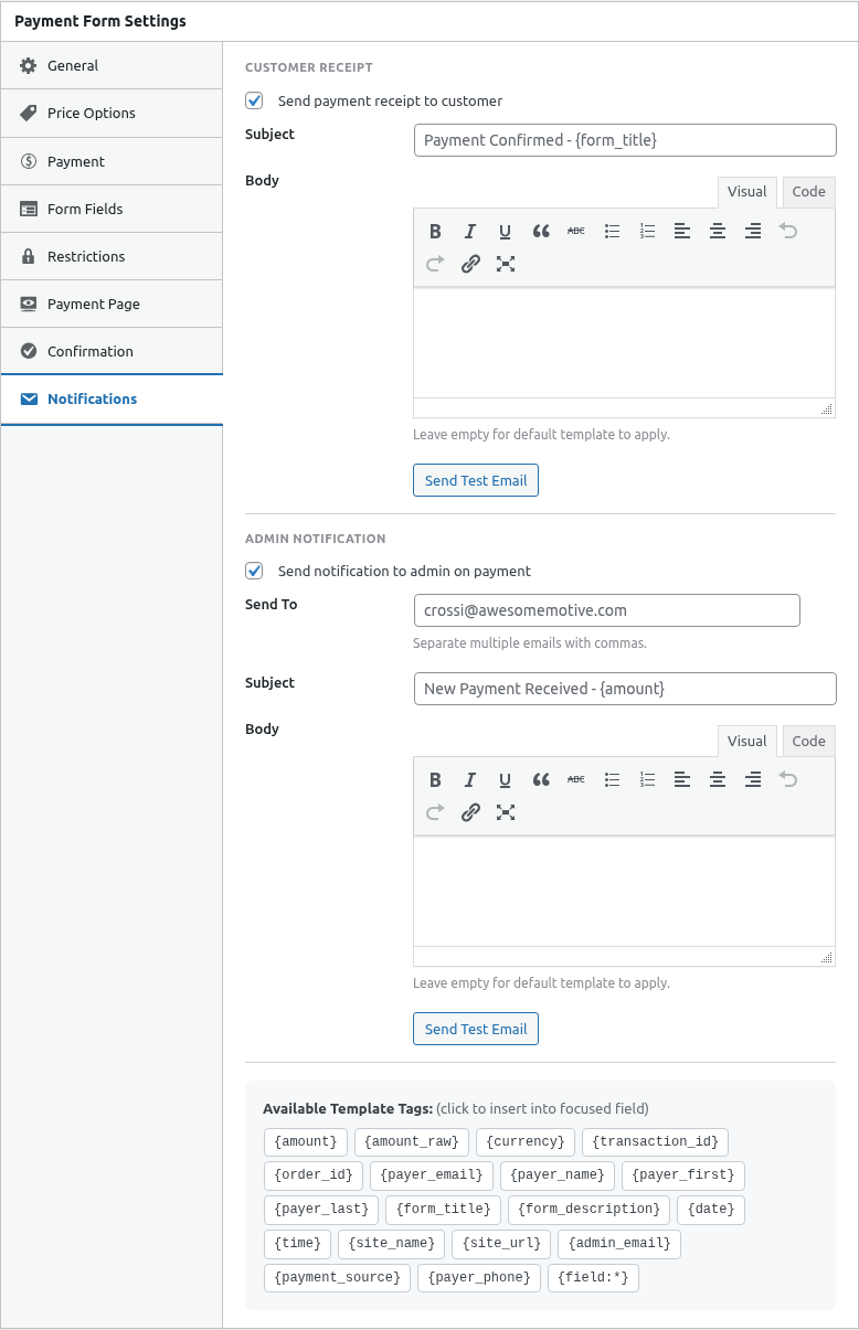 Smart tags in email template