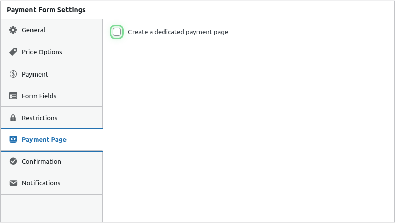 Enable payment page toggle highlighted