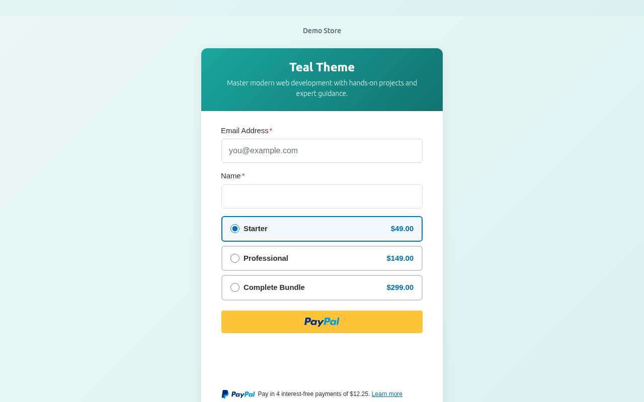 Teal Payment Page