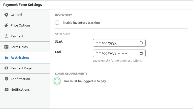 Require login toggle highlighted