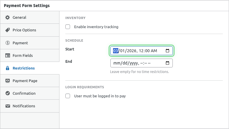 Schedule start date filled
