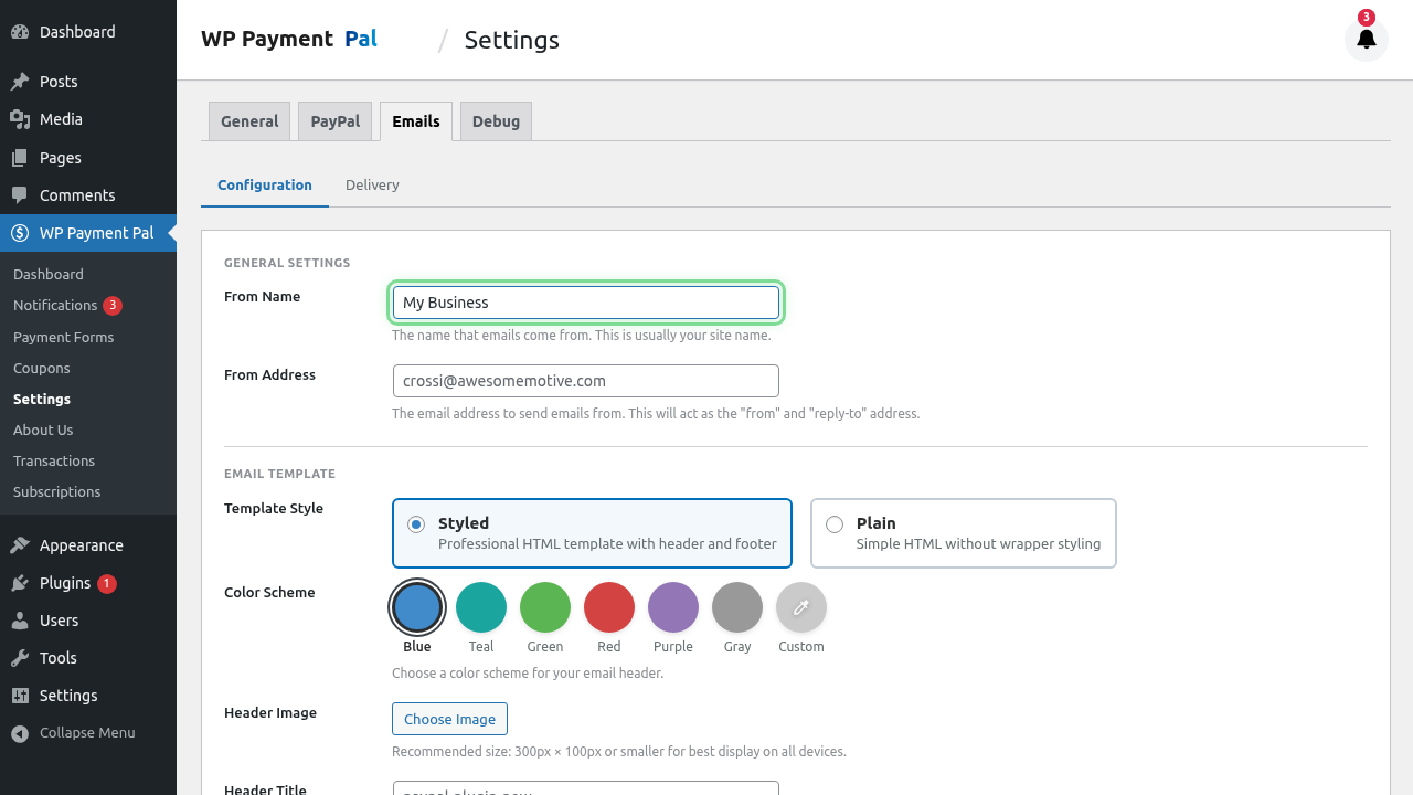 From name and email filled in