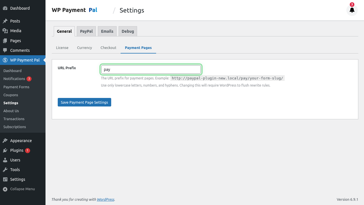Payment page prefix highlighted