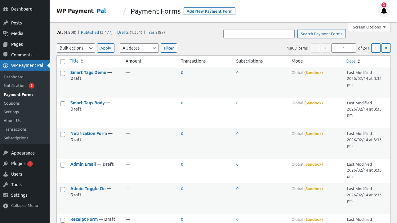 Shortcode column highlighted