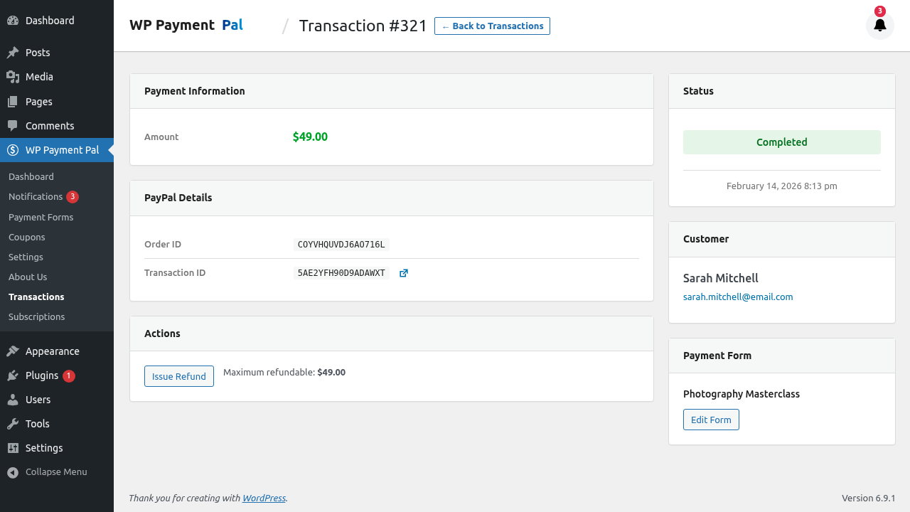 Transaction detail page