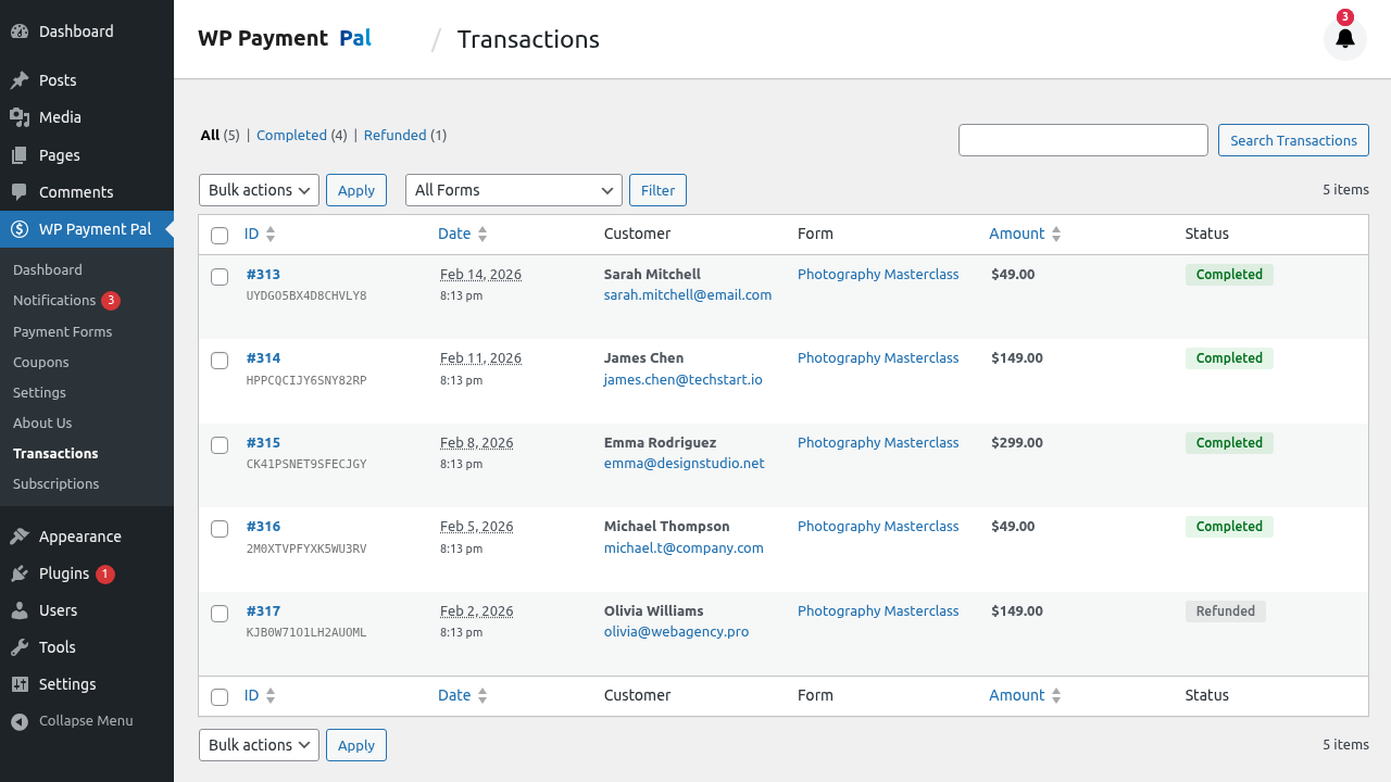 Transaction list