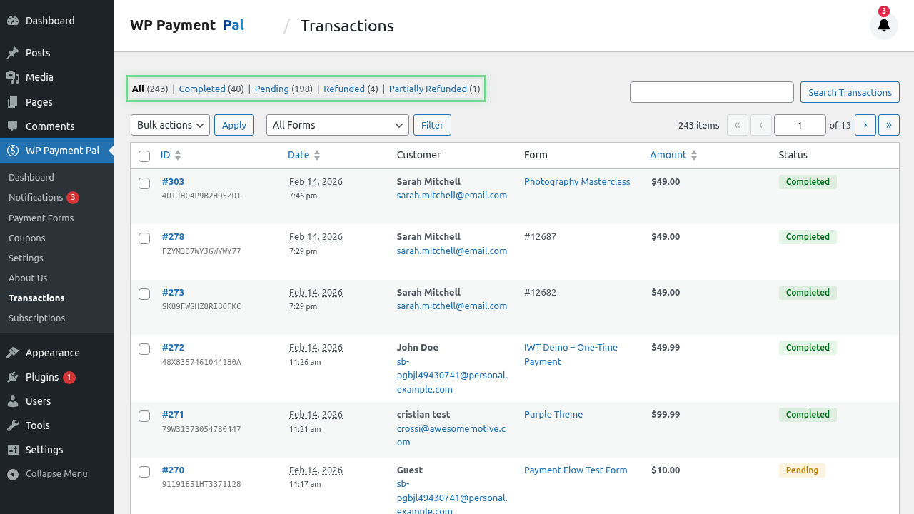 Status filter highlighted